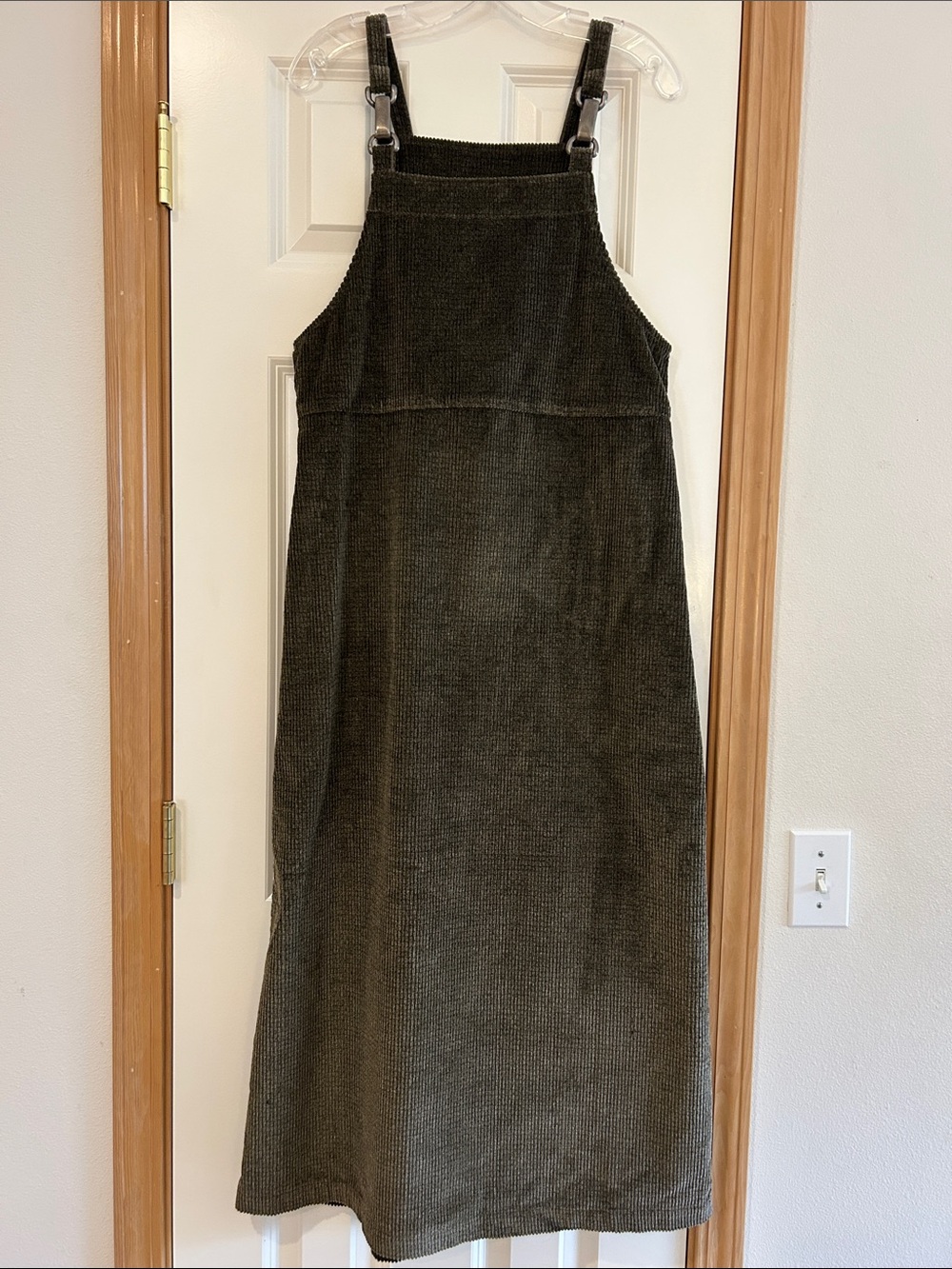 Match Olive Green Corduroy Maxi Pinafore Dress
